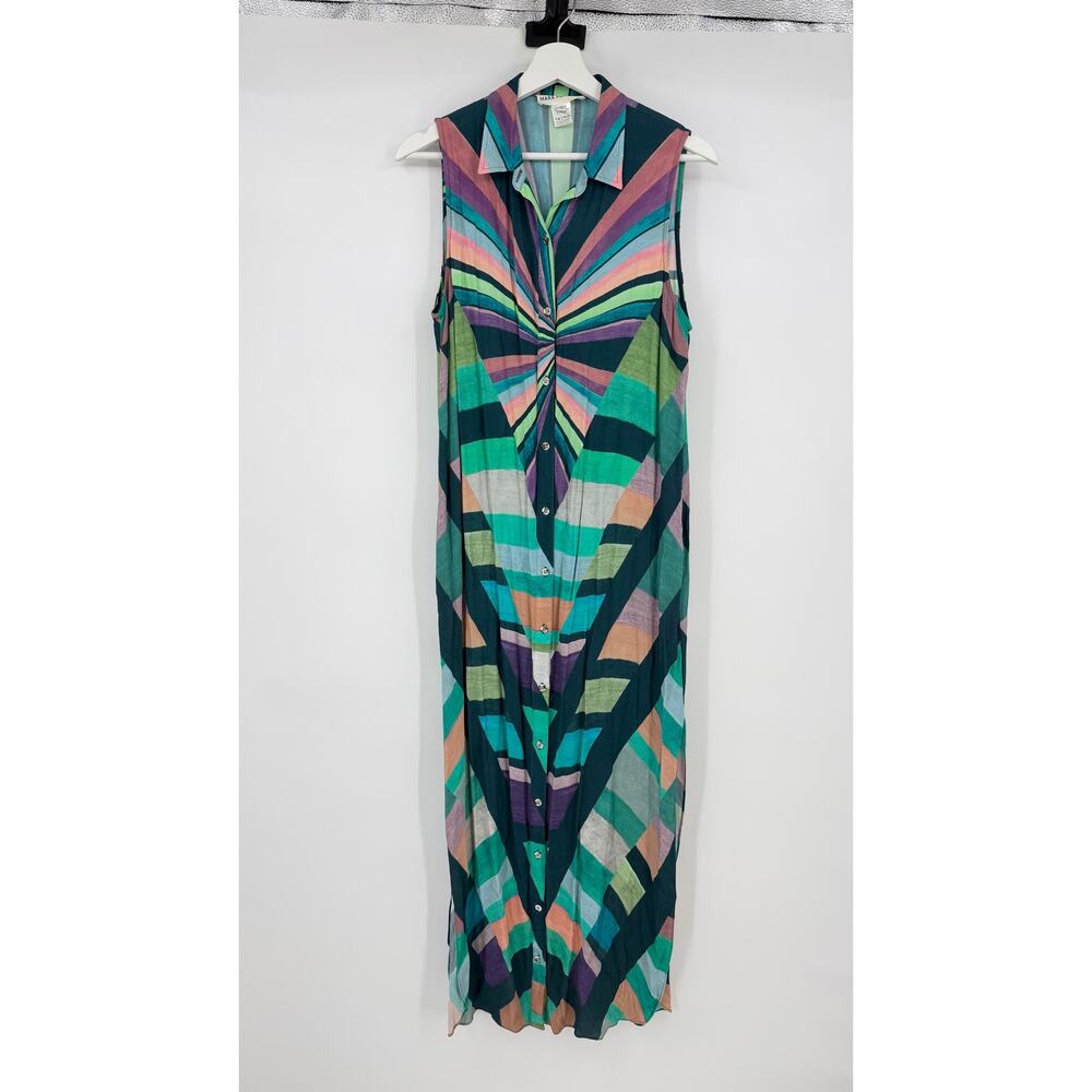 Mara Hoffman | Prism Kaleidoscope Technicolor Tribal Maxi Shirt Dress S - Picture 2 of 13